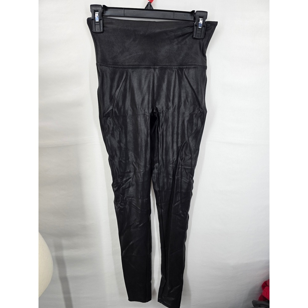 Spanx Faux Leather Leggings Black High Waisted Tall Size Medium M/M 2445